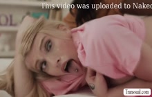 Horny TS caught by her ebony TS and her straight guy roommate