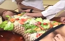 Japanese model turned into an edible table