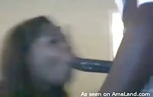 Hot black mama deepthroats her man's 9-inch cock