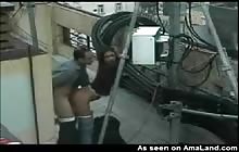 Security camera records rooftop quickie