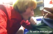 Horny blonde sucking BBC while on a train ride