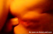 Home video of a hot slut in an anal sex threesome