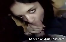 Cute brunette chick gives kinky blowjob