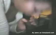 Cute brunette gives her black BF a blowjob