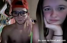 Chubby brunette teen sucking her BF on webcam