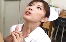 Cute Asian nurse gives patient a great blowjob