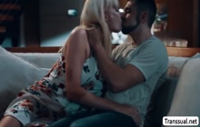 Stepson barebacks TS stepmom after he help her find her ring