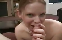 Sweet looking brunette giving her first blowjob