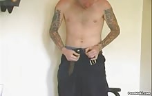 Hot blonde hunk strokes his big gay cock with Jeff Stewart