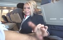 Stewardess Riley Evans gives blowjob on a plane