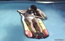 Blonde sexy MILF gets fucked in the pool