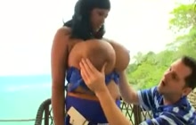 He can't resist her enormous tits
