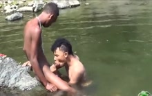 Brazilian twink sucks cock in the nature