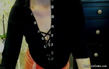 German MILF posing in mini skirt on webcam