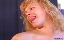 Redhead slut fucks blonde tranny with strap on with Ludovica