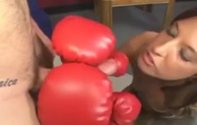 Boxer girl gets messy facial after blowjob