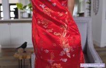 Big dick friend seduced by hot red dress Asian teen with perfect big ass