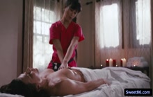 Asian masseuse Jade Kush licks Ariels pussy on the massage table